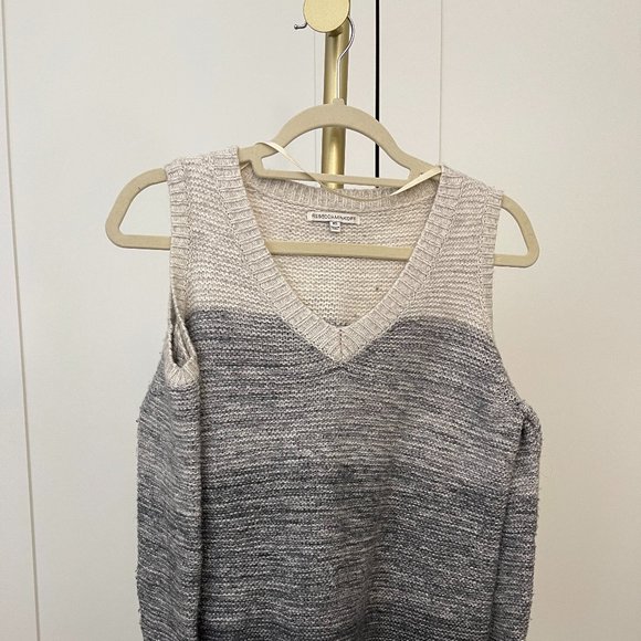 Rebecca Minkoff Page V Neck Cold Shoulder Knit Sweater, Grey Ombré, Size XS - Picture 4 of 9